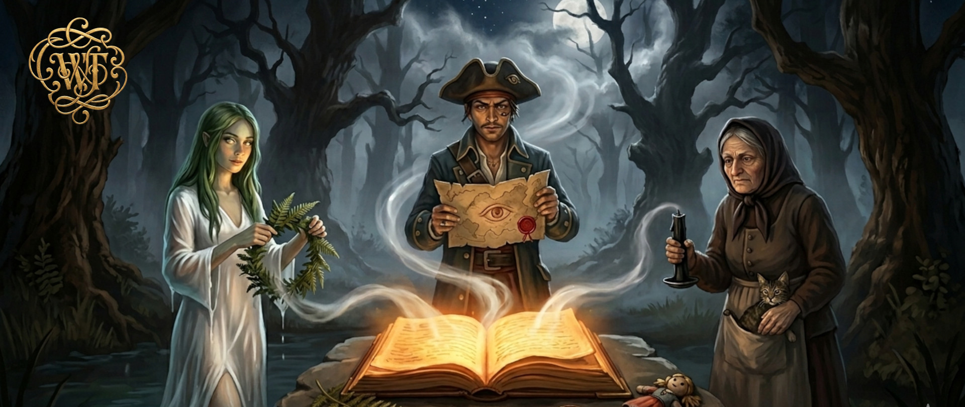 WhisperTeller — key art with three figures of the first adventure